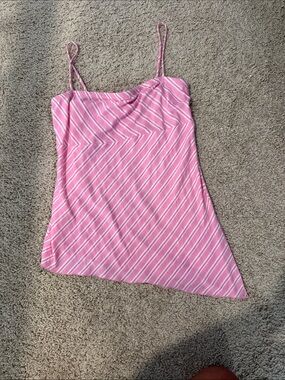 Vanity Pink and White Striped Spaghetti Strap Tank Top